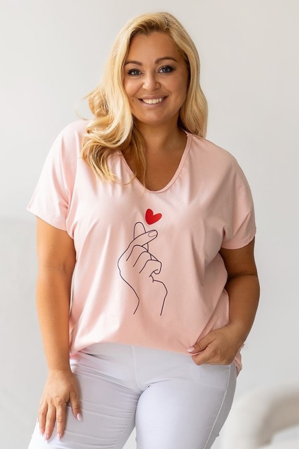 Bluzka damska T-shirt plus size w kolorze pudrowym nadruk dłoń hand 2