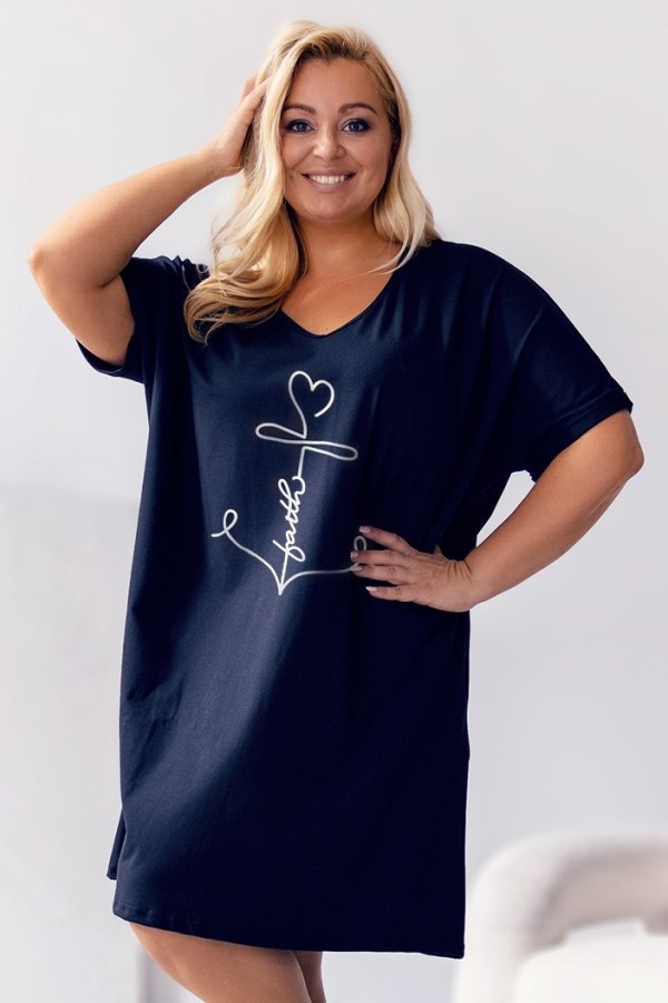 Bawełniana trapezowa sukienka plus size w kolorze granatowym kotwica Annie 2