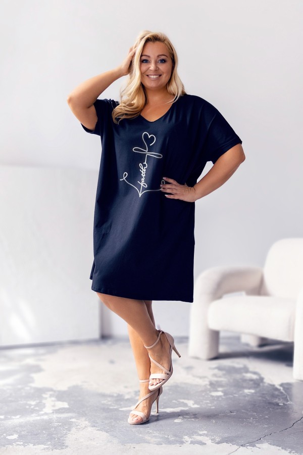 Bawełniana trapezowa sukienka plus size w kolorze granatowym kotwica Annie 1