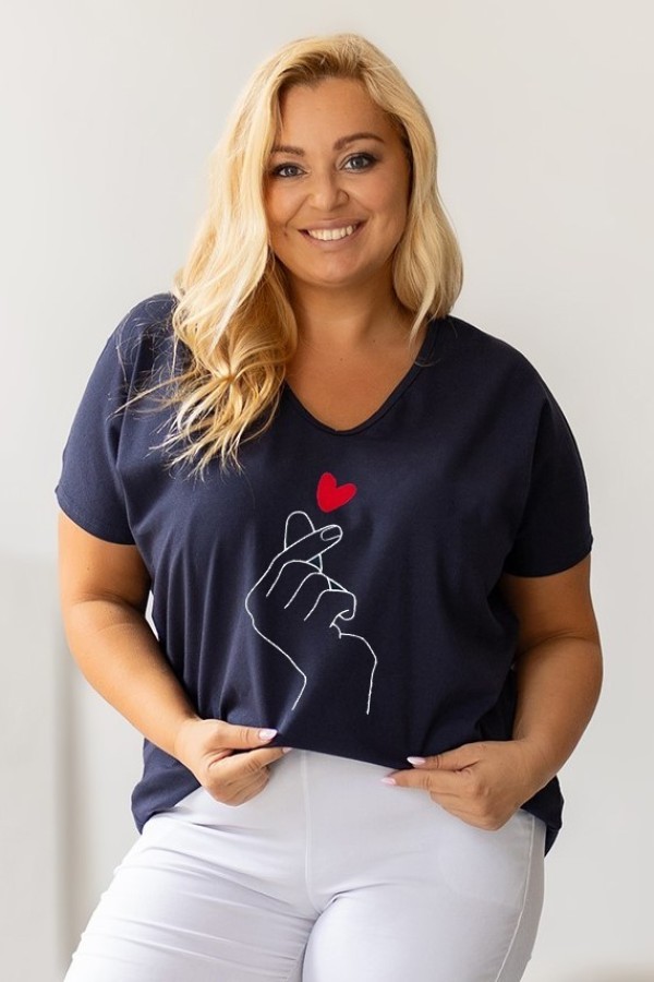 Bluzka damska T-shirt plus size w kolorze granatowym nadruk dłoń hand 2