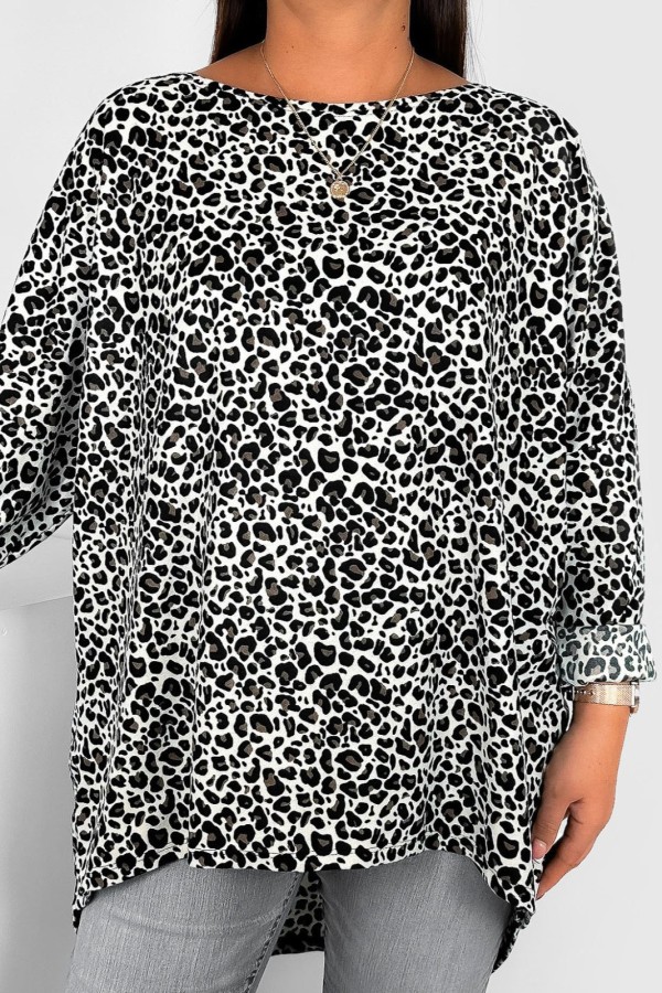 Milutka tunika plus size dłuższy tył okrągły dekolt oversize wzór gepard Margaret