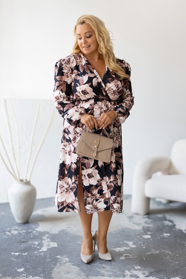 Sukienka plus size z kopertowym dekoltem autumn flower cappucino KAJA 2