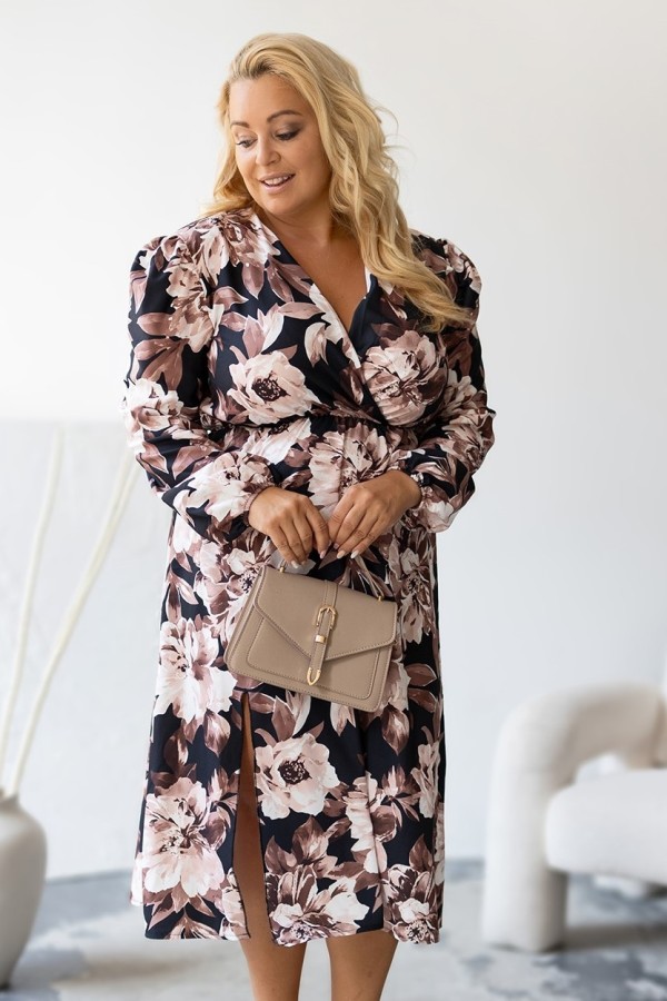 Sukienka plus size z kopertowym dekoltem autumn flower cappucino KAJA 3