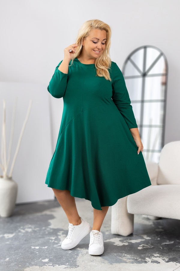 Sukienka plus size w kolorze zielonym z kieszeniami asymetryczny przód długi rękaw Shea 2