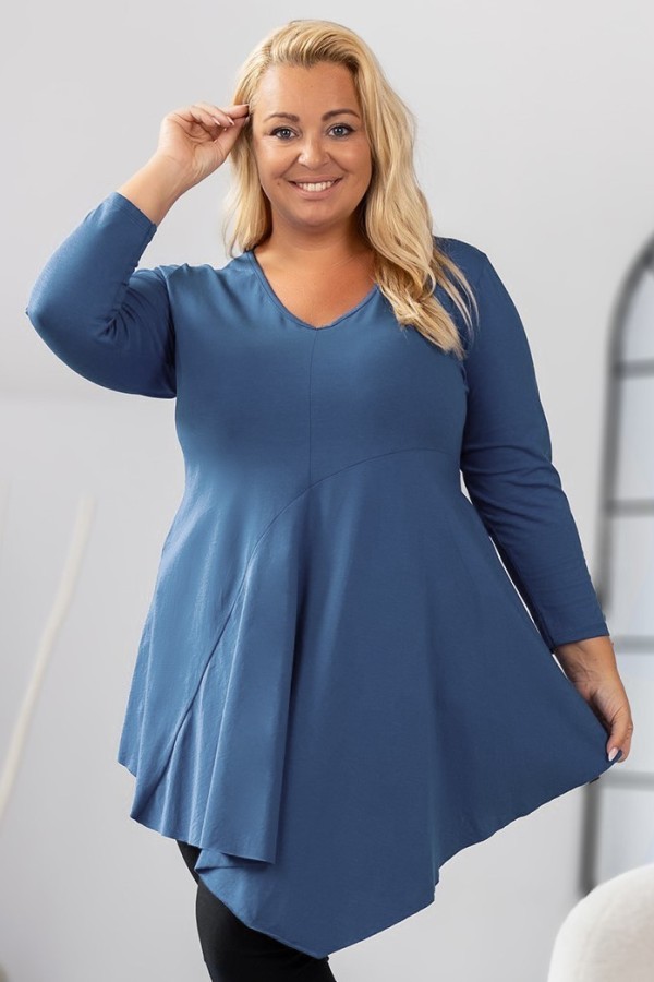 Asymetryczna tunika damska plus size w kolorze denim przeszycia Natalia