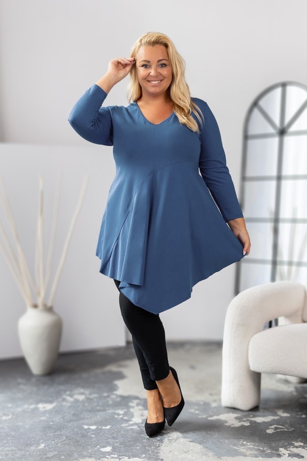 Asymetryczna tunika damska plus size w kolorze denim przeszycia Natalia 1