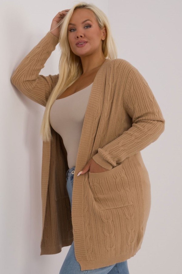 Sweter plus size kardigan narzutka w kolorze camelowym Ivanka