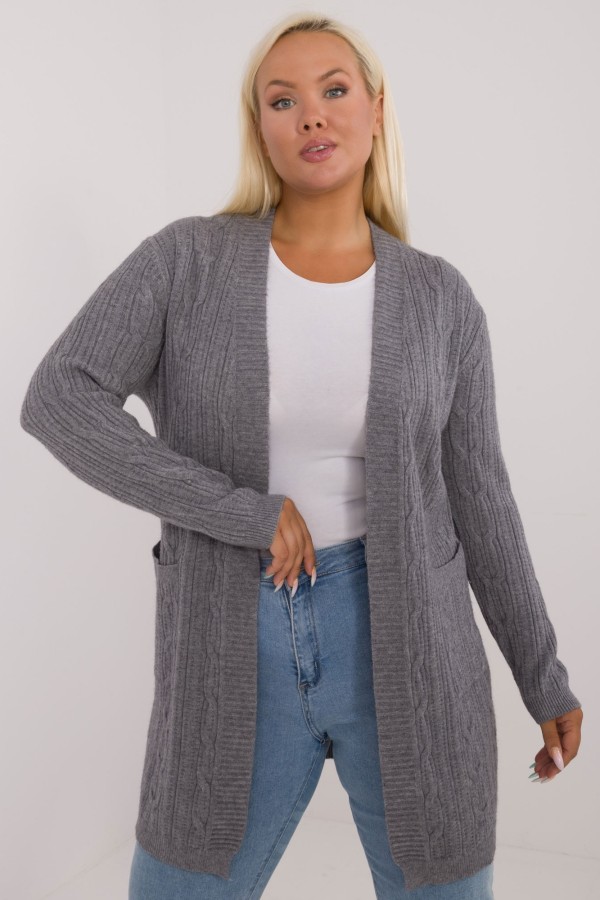 Sweter plus size kardigan narzutka w kolorze szarym Ivanka