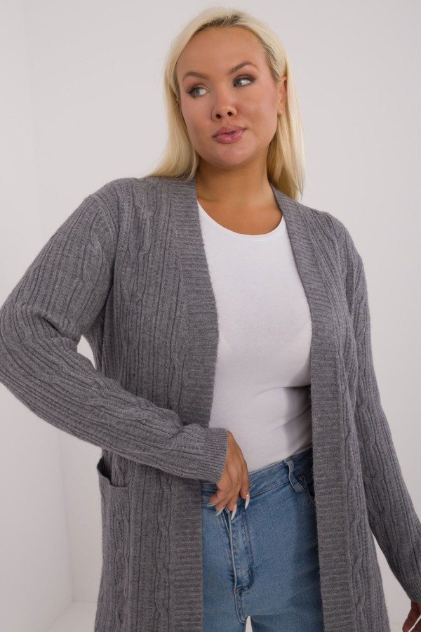 Sweter plus size kardigan narzutka w kolorze szarym Ivanka 1