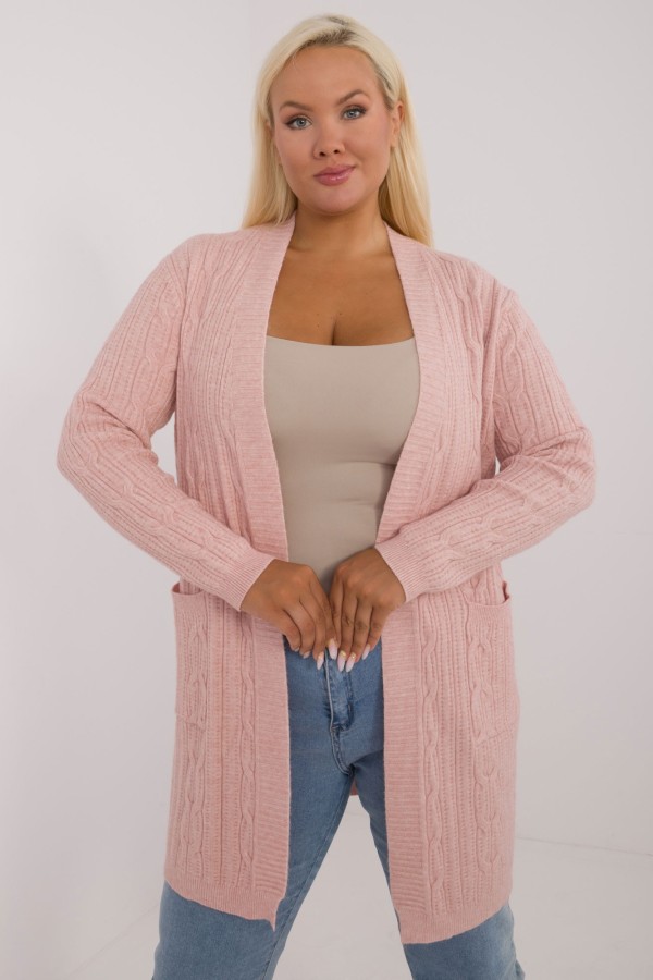 Sweter plus size kardigan narzutka w kolorze pudrowego różu Ivanka