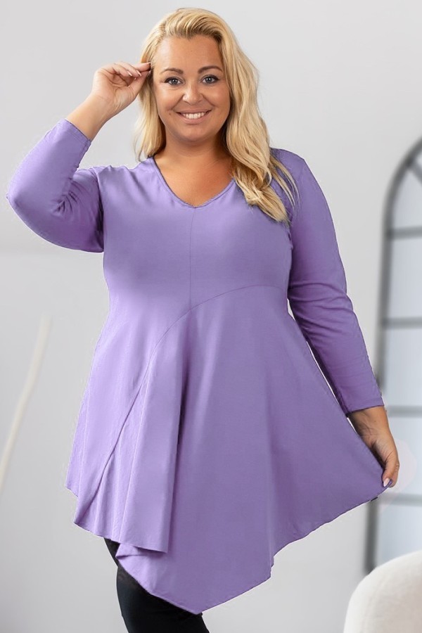 Asymetryczna tunika damska plus size w kolorze lila fiolet przeszycia Natalia