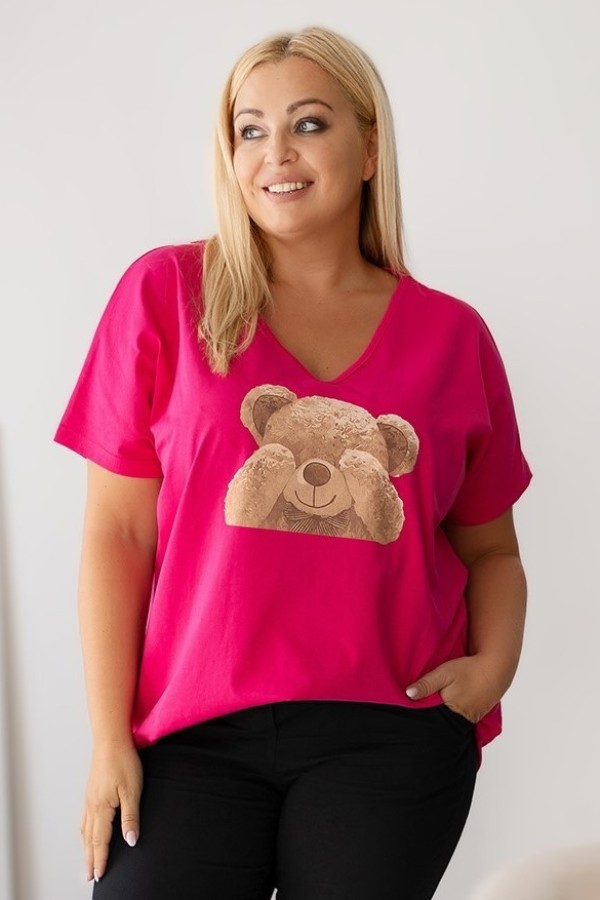 T-shirt plus size w kolorze fuksji print miś teddy BEAR 2