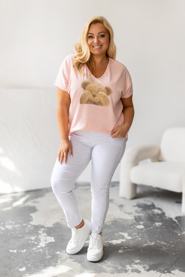 T-shirt plus size w kolorze pudrowym print miś teddy BEAR 2