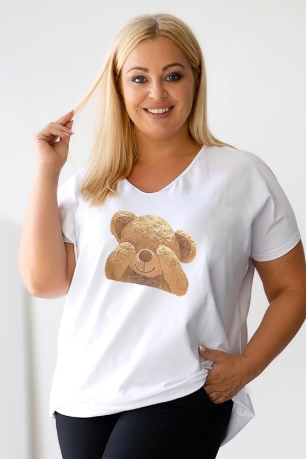 T-shirt plus size w kolorze białym print miś teddy BEAR