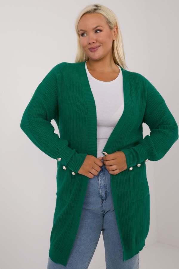 Sweter damski kardigan narzutka plus size w kolorze zielonym ozdobne guziki Kiarra 1