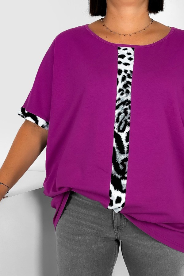 T-shirt damski plus size w kolorze magenta szara panterka pasek BADI 1