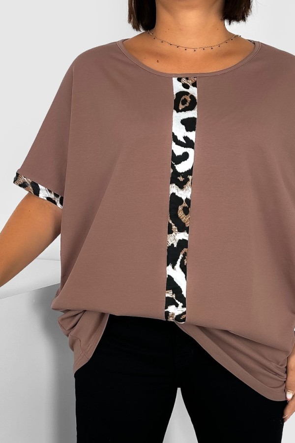 T-shirt damski plus size w kolorze cappuccino okrągły dekolt panterka pasek ANDIE 1