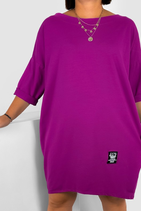 Sukienka plus size w kolorze magenta z rękawem 3/4 naszywka MILAGROS 1