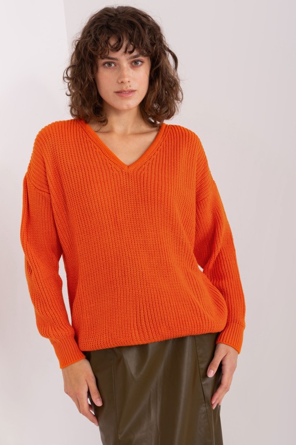Sweter damski w kolorze pomarańczowym dekolt w serek V Adina 2