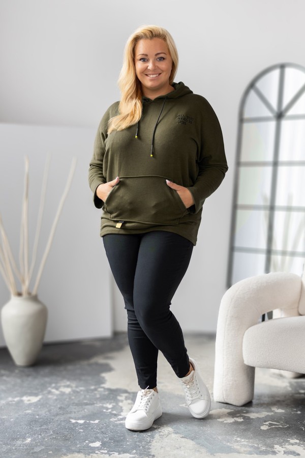 Bluza damska plus size z kapturem w kolorze khaki Less 1