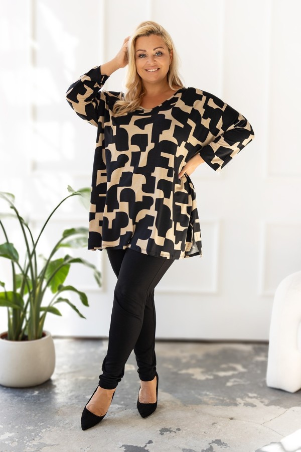 Tunika plus size rękaw 3/4 oversize rozcięcia abstrakcyjny wzór MIRELLA 1