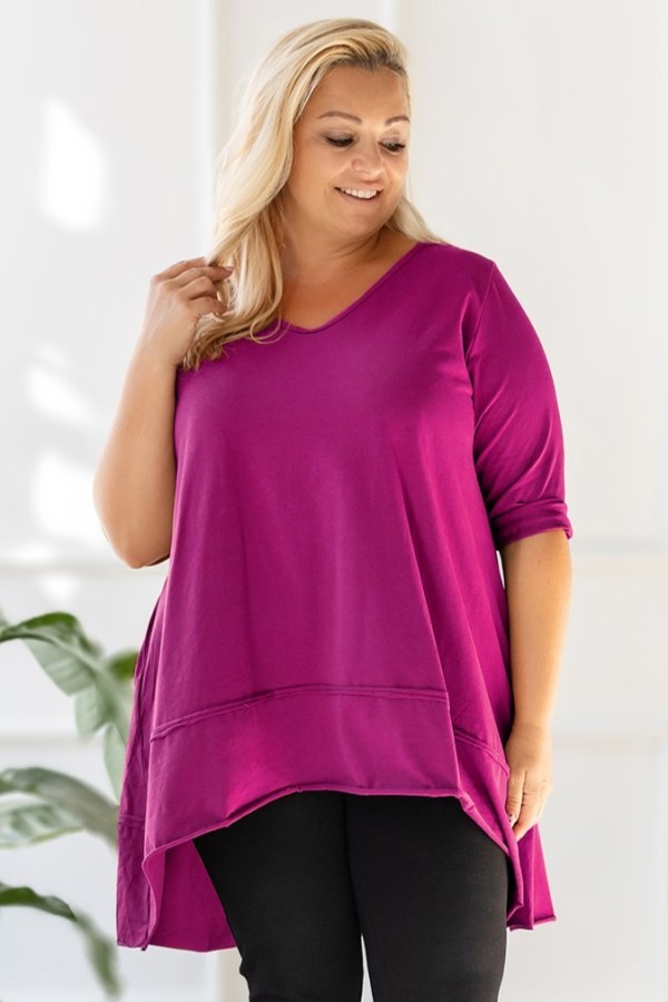 Asymetryczna tunika damska plus size w kolorze magenta z kieszeniami Nela 2