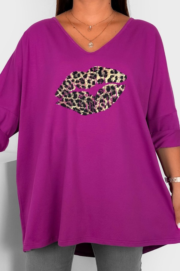 Tunika damska plus size w kolorze magenta oversize narduk panterkowe usta WILL 2