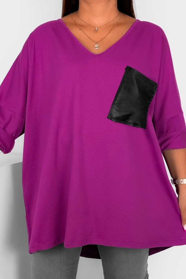 Tunika damska plus size w kolorze magenta oversize skórzana kieszeń Allina 2