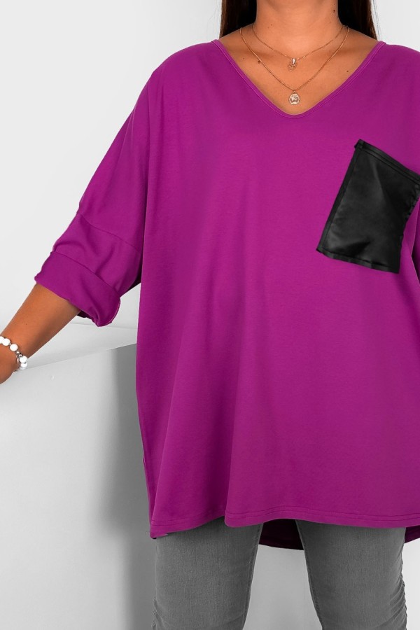 Tunika damska plus size w kolorze magenta oversize skórzana kieszeń Allina 1