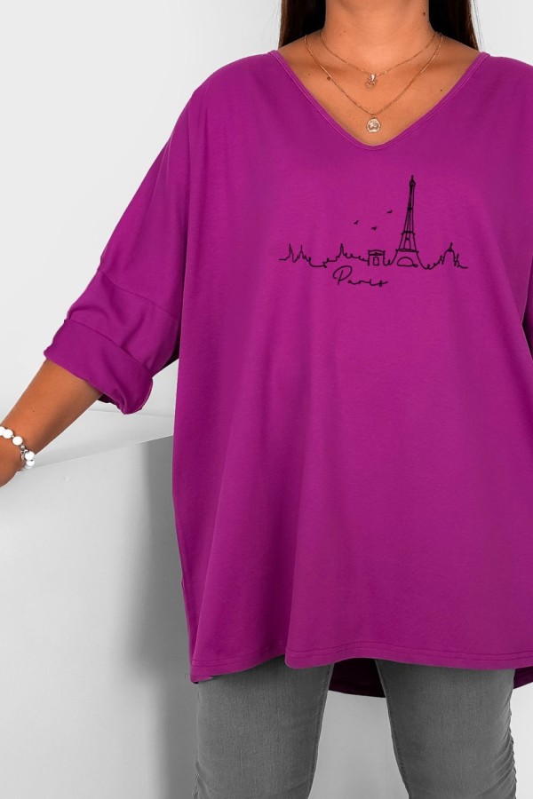 Tunika damska plus size w kolorze magenta oversize nadruk miasta Paris 1