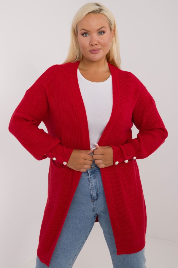 Sweter damski kardigan narzutka plus size w kolorze czerwonym ozdobne guziki Kiarra 1