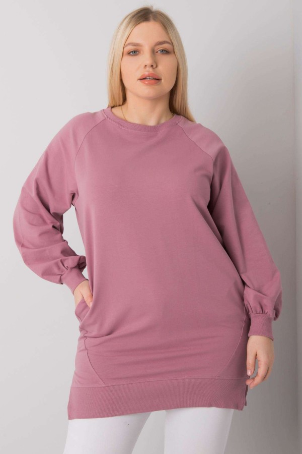 Dresowa tunika bluza plus size w kolorze brudnego różu z kieszeniami Gana 3