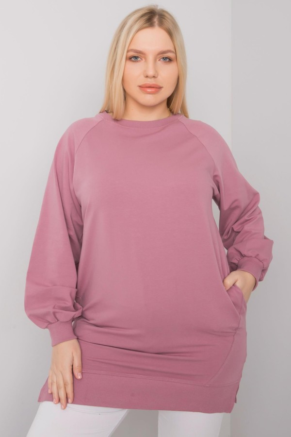 Dresowa tunika bluza plus size w kolorze brudnego różu z kieszeniami Gana 1