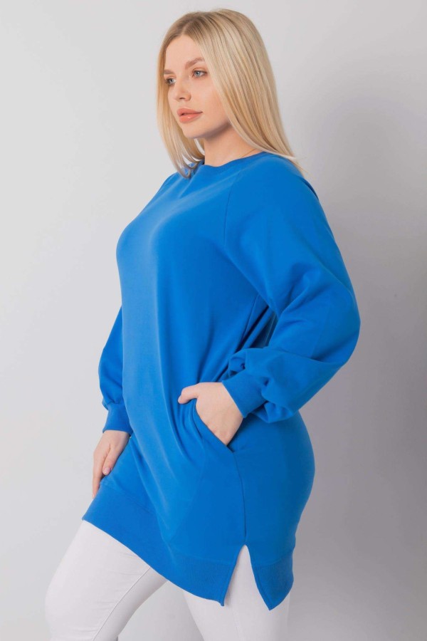 Dresowa tunika bluza plus size w kolorze niebieskim z kieszeniami Gana 4