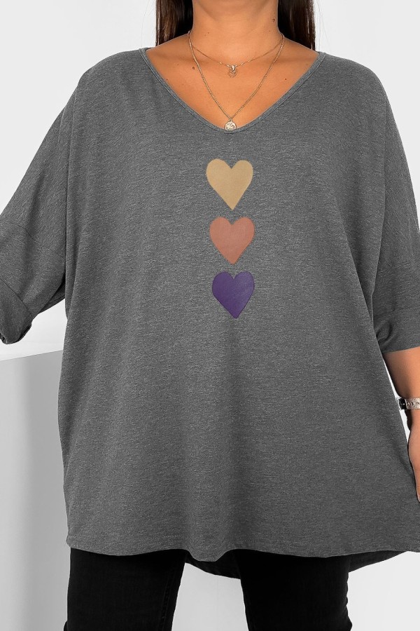 Tunika plus size w kolorze grafitowym oversize dekolt V serca hearts Zoja