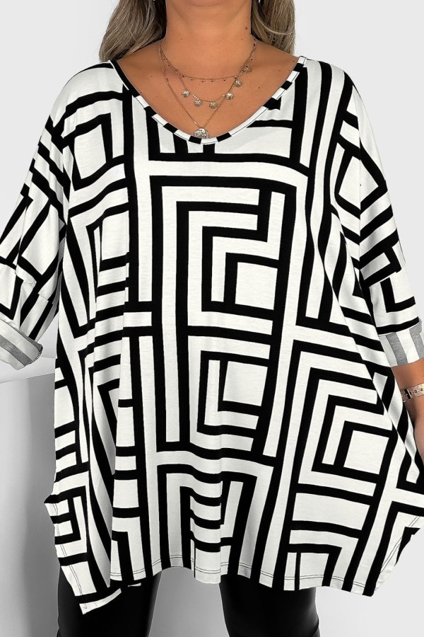 Tunika plus size wiskoza rękaw 3/4 oversize wzór labirynt MIRELLA