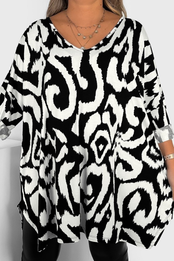 Tunika plus size wiskoza rękaw 3/4 oversize wzór nierówne kształty MIRELLA