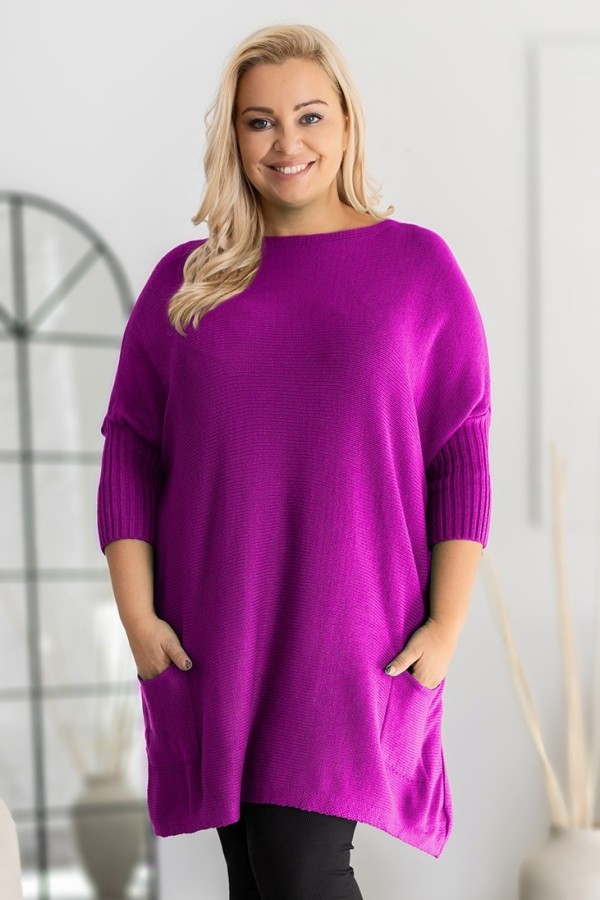 MEGA oversize sweter damski w kolorze magenta ściągacze kieszonki GOPI