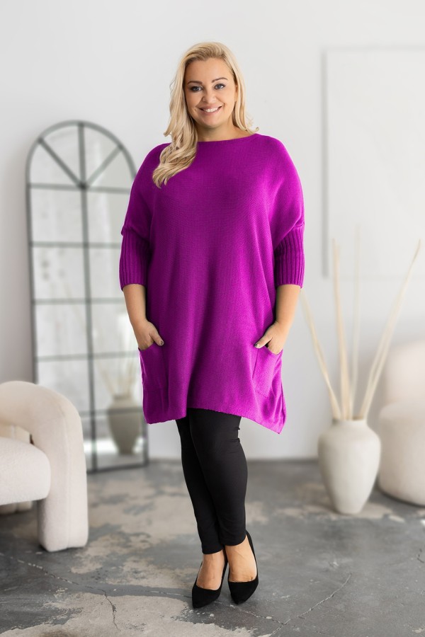 MEGA oversize sweter damski w kolorze magenta ściągacze kieszonki GOPI 1