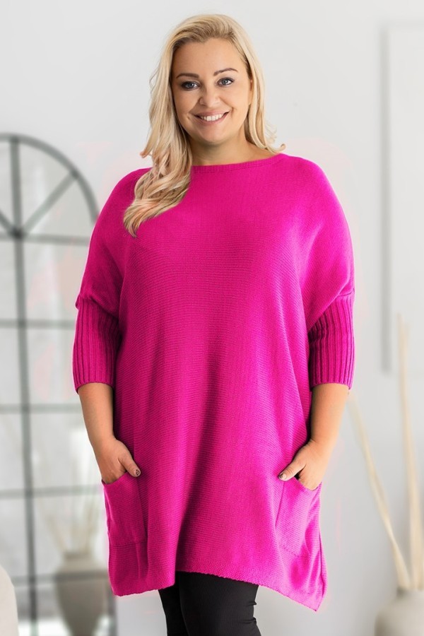 MEGA oversize sweter damski w kolorze fuksji ściągacze kieszonki GOPI 2