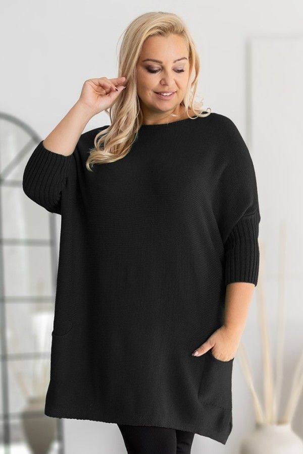 MEGA oversize sweter damski w kolorze czarnym ściągacze kieszonki GOPI