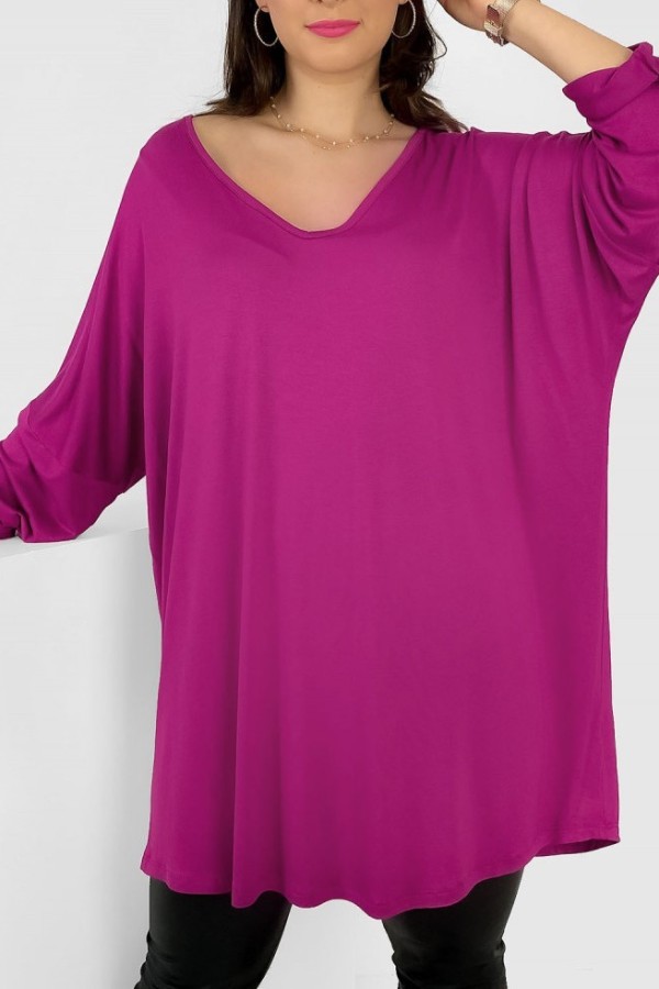 Mega oversize tunika bluzka damska plus size z wiskozy w kolorze magenta v-neck Gwen