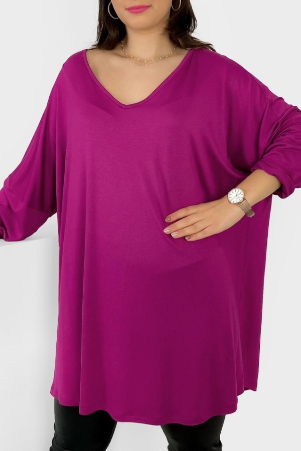 Mega oversize tunika bluzka damska plus size z wiskozy w kolorze magenta v-neck Gwen 1