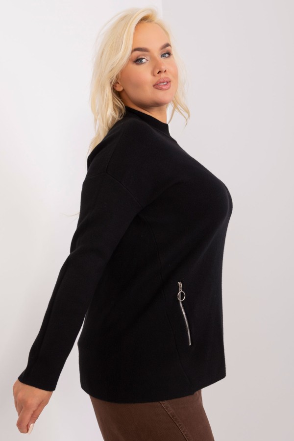 Sweter plus size w kolorze czarnym z półgolfem zamki Hirni 1