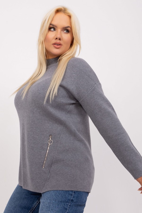 Sweter plus size w kolorze ciemno szarym z półgolfem zamki Hirni