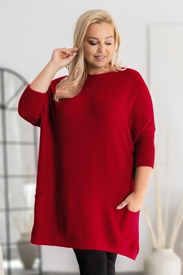 MEGA oversize sweter damski w kolorze bordowym ściągacze kieszonki GOPI 2