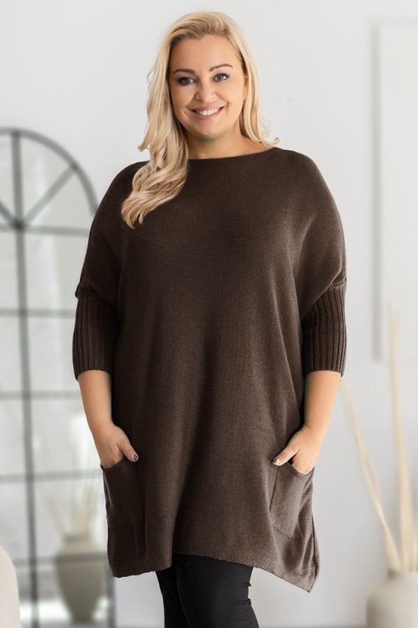 MEGA oversize sweter damski w kolorze czekoldowym ściągacze kieszonki GOPI