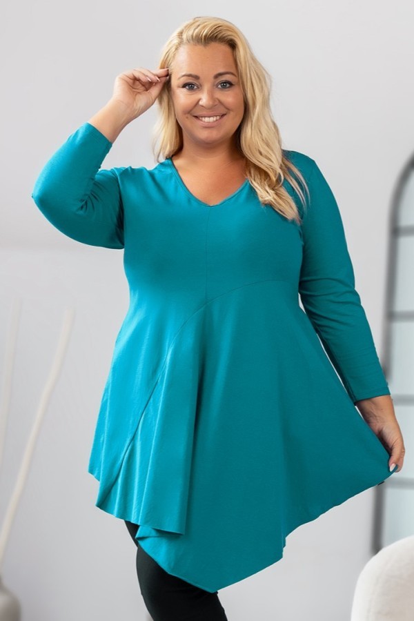 Asymetryczna tunika damska plus size w kolorze tiffany przeszycia Natalia