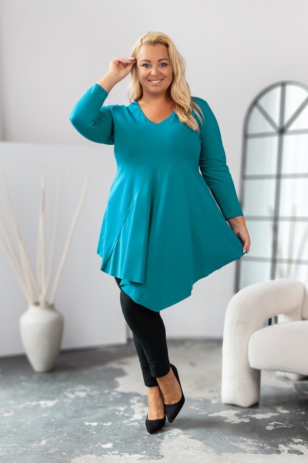 Asymetryczna tunika damska plus size w kolorze tiffany przeszycia Natalia 1