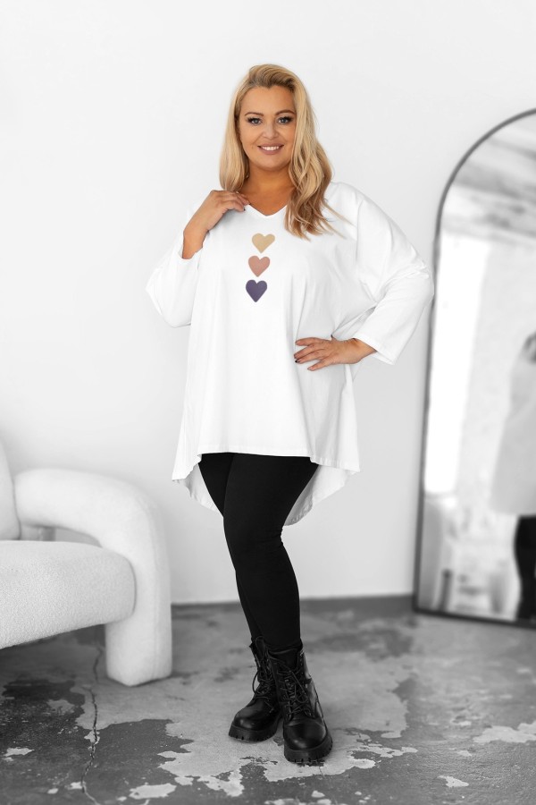 Tunika plus size w kolorze białym oversize dekolt V serca hearts Zoja 1